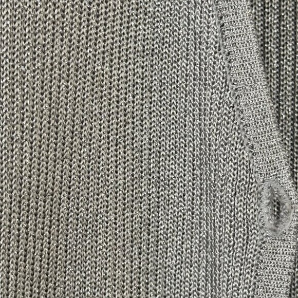 90s Vintage Gap Silver Metallic V Neck Button Up Ribbed Knit Cardigan Size M - Picture 4 of 14